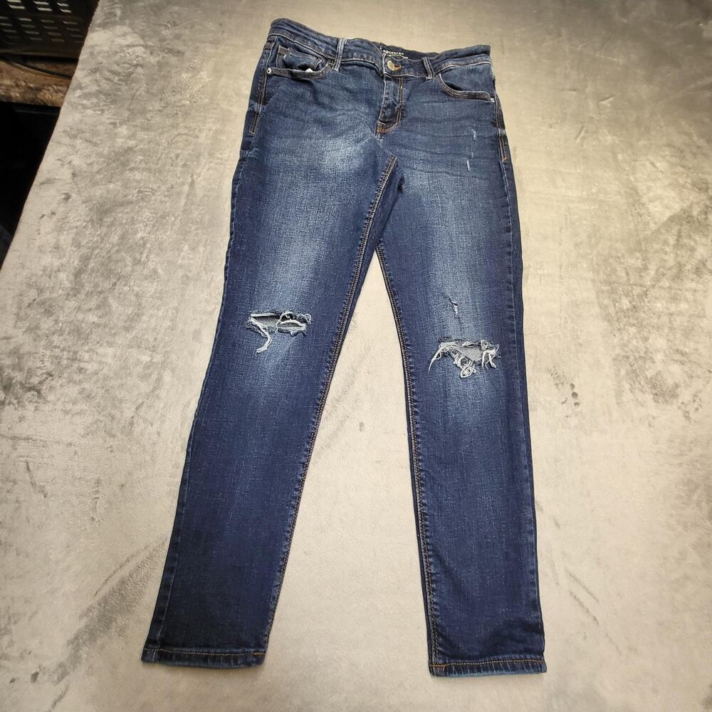 Old Navy Jeans Womens 12 Blue Rockstar Mid-Rise Skinny Distressed Ripped Stretch